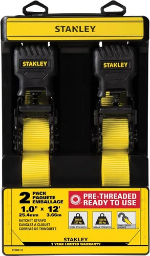 Miniatura 10 de STANLEY S10002-12 Correas de trinquete negras/amarillas de 1" X 12' - Carga de trabajo segura de 500 LBS / Fuerza de rotura de 1,500 LBS, paquete