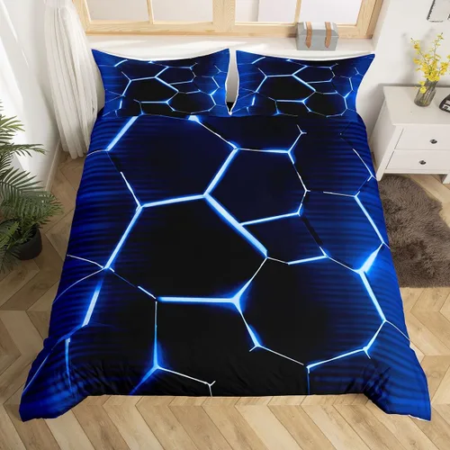 Miniatura 32 de Feelyou Juego de funda de edredón de panal de abeja, color verde y amarillo, juego de ropa de cama hexagonal para niños y niñas, funda de edredón