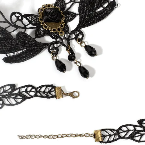 Miniatura 6 de YienDoo Gargantilla de encaje vintage con patrón de encaje gótico blanco, collar punk con borla y cuentas de perlas, gargantilla de princesa