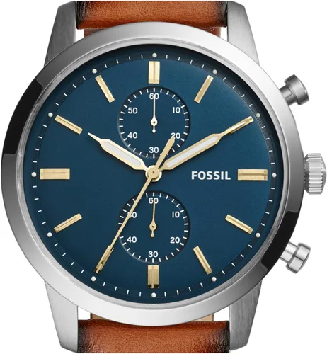 Miniatura 3 de Fossil Men's Townsman Quartz Stainless Steel and Leather Chronograph Watch Cuero Marrón/Plata/Azul
