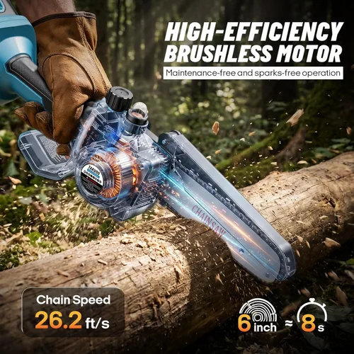 Miniatura 5 de Takuoo Sierra de poste eléctrica 2 en 1, mini motosierra inalámbrica de 6 pulgadas con poste de extensión, 2 x 2.0 Ah 21 V, alcance máximo de 15