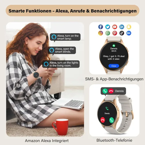Miniatura 6 de Reloj inteligente para mujer con GPS integrado y Alexa (llamada/respuesta de llamada), rastreador de actividad AMOLED de 1.32 pulgadas con brújula