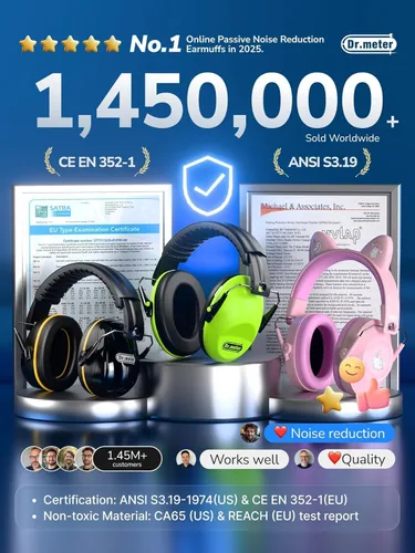 Miniatura 5 de Dr.meter Orejeras de protección auditiva, orejeras de seguridad con reducción de ruido de 31 dB con diadema ajustable para adultos y niños