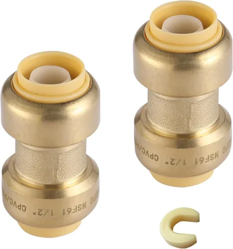 Miniatura 28 de Paquete de 12 acoplamientos rectos Pushfit de 1/2 pulgada, acoplamiento a presión de latón PEX con clip de desconexión, accesorios de plomería a