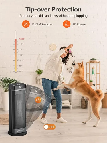 Miniatura 2 de Calentador de espacio de 21 pulgadas - 1500 W calentadores rápidos para uso en interiores - Calentador eléctrico oscilante de 70° con control remoto