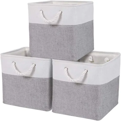 Miniatura 14 de DECOMOMO - Contenedores de tela para almacenamiento, cubos de 11 x 11 pulgadas, canasta decorativas con asas para organizar estantes y armarios