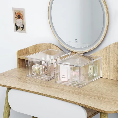 Miniatura 4 de Yieach Paquete de 2 organizadores apilables de maquillaje – vitrina de acrílico de 4.5 pulgadas de alto – Contenedores de almacenamiento de plástico
