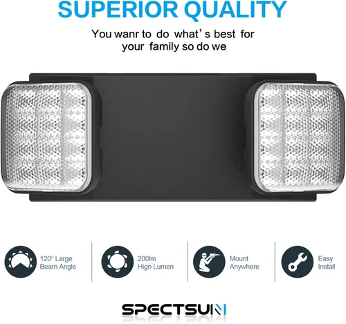 Miniatura 6 de Paquete de 2 letreros de salida LED negros con luces de emergencia y batería de respaldo, ajustable, cableado, 2 cabezales LED, certificado UL
