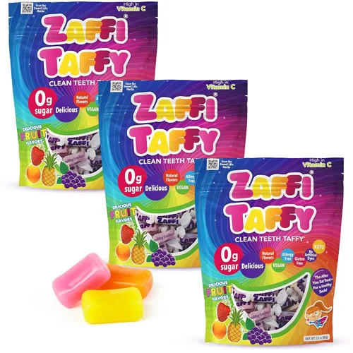 Zaffi Taffy - Caramelos sin azúcar, sin tintes, aptos para dieta cetogénica y diabéticos, golosinas aprobadas por dentistas para niños (sabor a