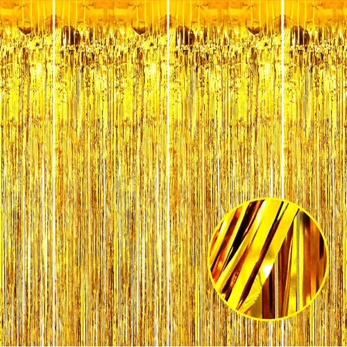 Miniatura 30 de Paquete de 4 cortinas de flecos de papel metálico rosa, 3.28 pies x 8.2 pies, cortinas de serpentinas de flecos de oropel metálico para accesorios