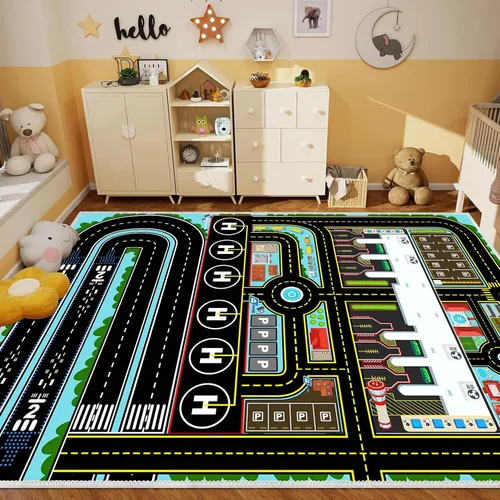 Miniatura 8 de Alfombra de coche para niños, alfombra de avión, alfombra de juego para autos de juguete, alfombra de pista de estacionamiento del aeropuerto