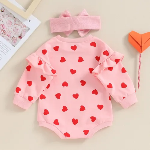 Miniatura 107 de SOLILOQUY Traje de manga larga con cuello redondo para el primer día de San Valentín para bebé niño y niña, mameluco de corazón de amor