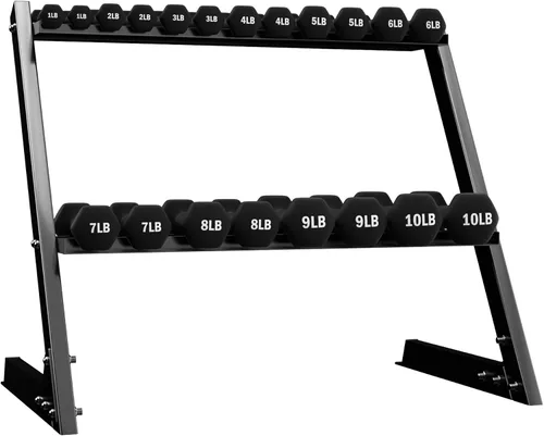 Miniatura 10 de BalanceFrom Neoprene Coated Iron Dumbbell Hex Weights Set with Stand – Color-Coded or Black Options with Non-Slip Grip for Strength Training