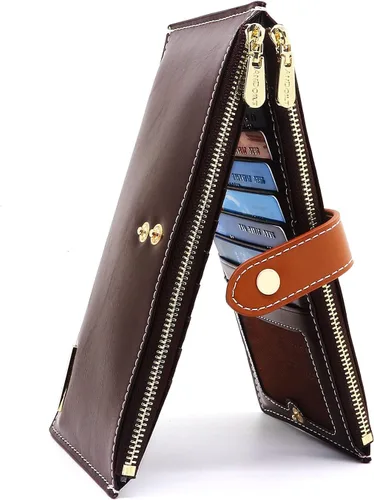 Miniatura 28 de ANDOILT - Cartera de cuero genuino para mujer con bloqueo RFID para tarjeta de crédito con cremallera