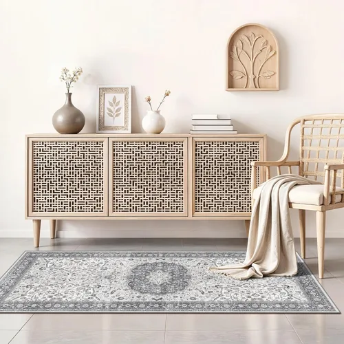 Miniatura 157 de Alfombra lavable para pasillo, de cocina, para entrada, alfombra suave vintage, antideslizante para interiores, para baño, sala de estar y Azul