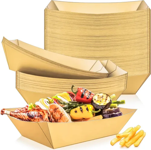 Miniatura 12 de Paquete de 80 bandejas de papel desechables de 2 libras para botes de papel, bandeja de servir comida kraft, platos para aperitivos, palomitas