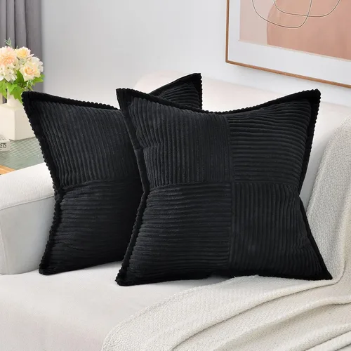 Miniatura 45 de HAUSSY Paquete de 2 fundas de almohada de 22 x 22 pulgadas, fundas decorativas de pana suave, estilo bohemio a rayas sólidas, fundas de cojín