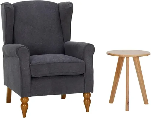 Mid-Century - Silla de ala alta, moderna silla decorativa de tela con mesa auxiliar de madera maciza, sofá individual de ocio para sala de estar,