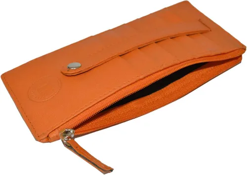 Miniatura 4 de Leatherboss - Funda para tarjetas todo en uno, cartera delgada con correa de protección para tarjetas, Naranja, Compacto