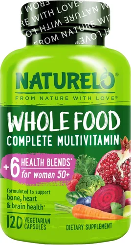 NATURELO Multivitamínico de alimentos integrales para mujeres mayores de 50 años (sin hierro) con vitaminas, minerales y extractos orgánicos -