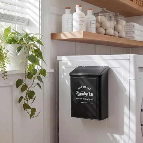 Miniatura 5 de MONJITA Contenedor magnético de pelusa para cuarto de lavado, cubo de basura de pelusa montado en la pared con tapa para secadora, organización