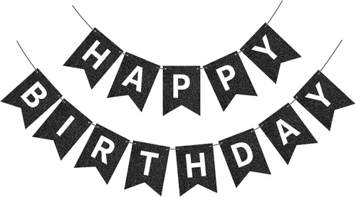 Miniatura 22 de Hooqict Cartel de feliz cumpleaños negro para telón de fondo, decoraciones de cumpleaños negras para hombres y mujeres, suministros de fiesta