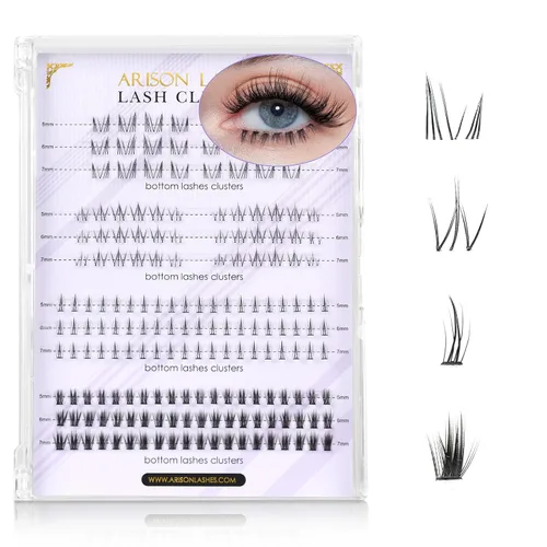 Arison Lashes Extensiones de pestañas inferiores, 4 estilos, pestañas inferiores, pestañas inferiores individuales, de 0.315 a 0.318 pulgadas, banda