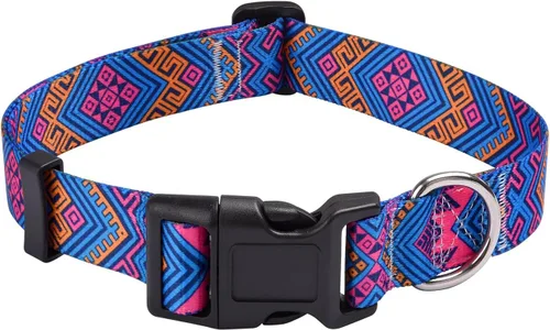 Miniatura 11 de Mihqy - Collar de perro, patrones geométricos florales, tribales, bohemios, collar de estilo étnico, suave y ajustable, para perros pequeños, Pink