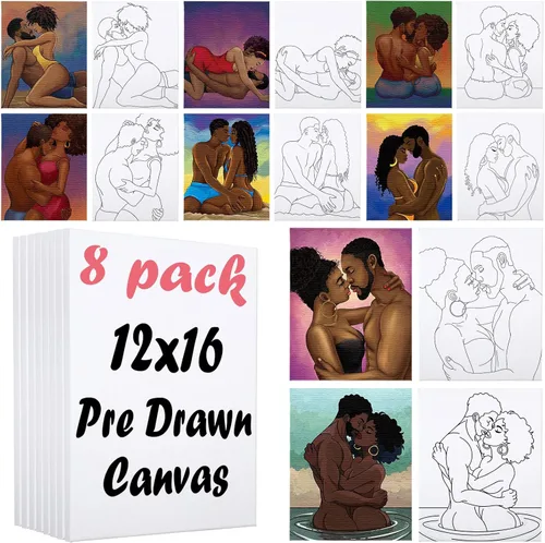 Miniatura 9 de Nuberlic Paquete de 8 Lienzos Predibujados de 8 x 10 Pulgadas para Pintar para Adultos Kit de Pintar y Beber Suministros de Fiesta Favor Lienzo