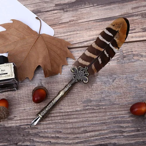 Miniatura 5 de Bolígrafo de plumas de búho vintage con plumas refinadas para bodas, firmas y escritura