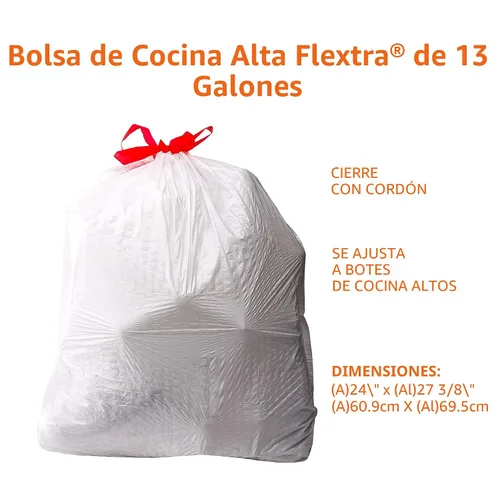 Miniatura 3 de Amazon Basics Flextra Strength - Bolsas de basura altas con cordón para cocina, aroma fresco, resistentes a desgarros, 13 galones, 120