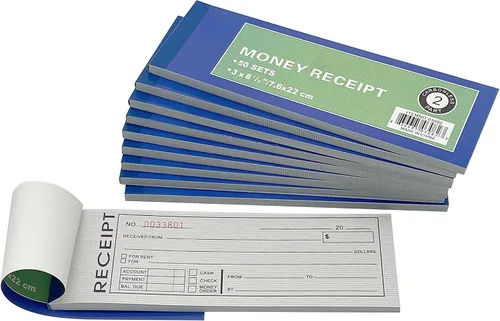 Paquete de 10 libros de recibos de dinero y alquiler pre-numerados, libro de facturas de efectivo duplicado sin carbono de 2 partes, 50 juegos por