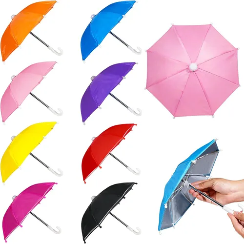 Hiawbon Escala 1:6, 8 Paraguas en miniatura, ajustable, mini paraguas colorido y lluvioso para decoración de personas de 18 pulgadas