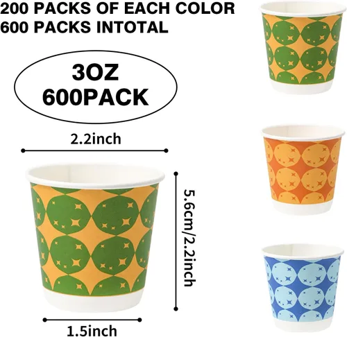Miniatura 2 de Tamone Paquete de 600 unidades de tazas de baño de 3 onzas, pequeñas tazas de papel, tazas desechables con diseño de globo, azul, verde, naranja
