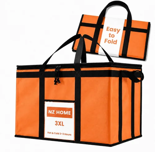 Miniatura 40 de NZ home Durable 3XL PRO Bolsa Térmica Aislada y Calentador de Alimentos para Entrega y Compras de Comestibles con Cremallera Superior, Azul Grado