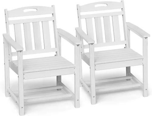 Miniatura 17 de Ciokea Silla de comedor para patio al aire libre, sillas de porche de gran tamaño de HDPE con asiento ancho, muebles de exterior duraderos para todo