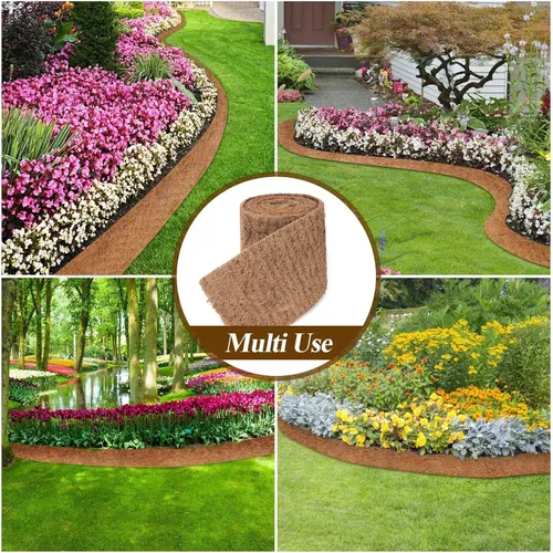 Miniatura 7 de Mantillo natural para paisajismo de 120 x 6.3 pulgadas, rollo de fibra de coco con 16 estacas de acero en forma de U, borde de jardín, barrera