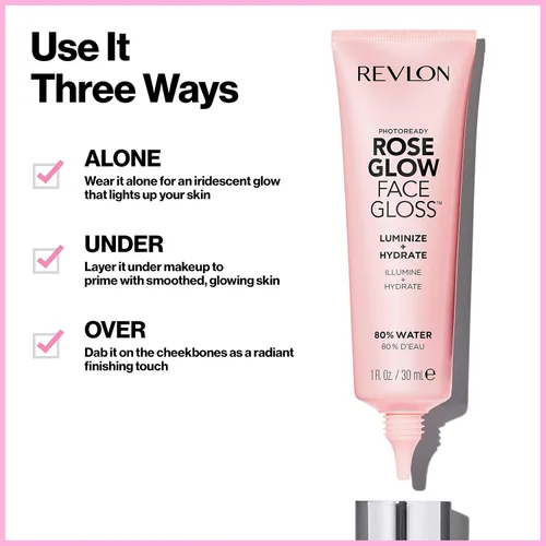 Miniatura 3 de Revlon PhotoReady Face Gloss Rose Glow Primer, Maquillaje para Todo Tipo de Piel, Hidrata, Ilumina y Humecta, Regalo Perfecto para Ella, 1 Fl Oz