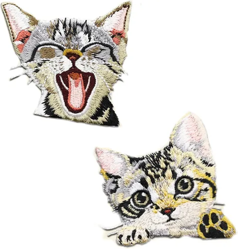 2 parches para planchar o coser, apliques bordados de gato para ropa de bricolaje, chaquetas, jeans, mochilas, sombreros, manualidades para coser