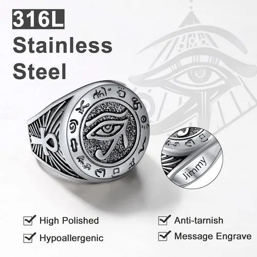 Miniatura 6 de U7 Jewelry Ankh Rings Ancient Egyptian Eye of Ra Horus Ring Stainless SteelGold PlatedBlack Color Egypt Symbol Rings for Men Women