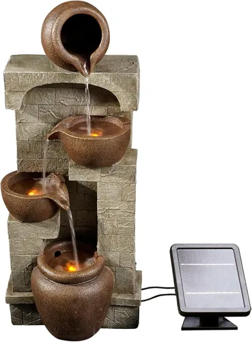 Miniatura 2 de Teamson Home Cuencos en cascada y piedras apiladas, fuente de agua LED para exteriores de 28 pulgadas para espacios al aire libre para crear un