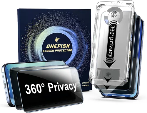 OneFish - Protector de pantalla de privacidad compatible con iPhone 17 Pro Max, 2 unidades, 4 vías, 360° antiespía, vidrio templado, dureza 9H,