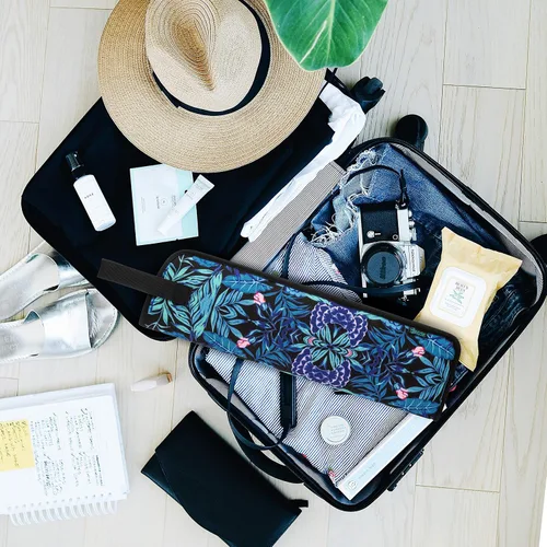 Miniatura 6 de Beautyflier Funda de viaje universal para rizador, resistente al calor, lona, flor azul