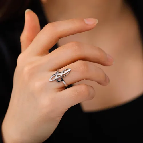 Miniatura 2 de Anillo de nudo de bruja, anillo de nudo celta de acero inoxidable con diseño geométrico de bruja, anillo de dedo Wiccano, anillo de boda, anillo
