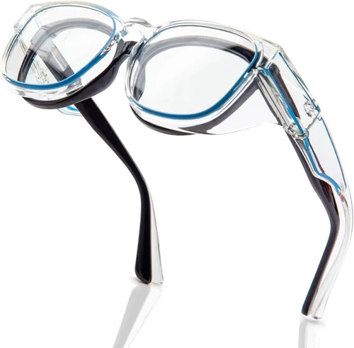 LianSan Gafas de seguridad sobre anteojos para mujer, gafas antivaho que se ajustan sobre las gafas para certificación ANSI Z87.1 Azul