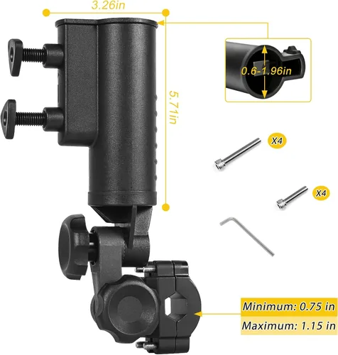 Miniatura 2 de Soporte de paraguas de carrito de golf resistente con base de aluminio ajustable de 180° para cochecito, bicicleta, silla de ruedas, bicicleta