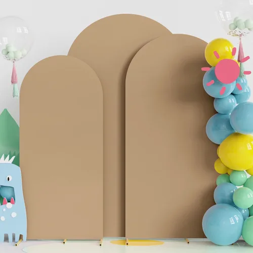 Miniatura 13 de Fomcet Juego de 2 fundas para arco de boda de 6 pies, 7.2 pies, color beige, de 2 caras, parte superior redonda de elastano, cubierta de telón
