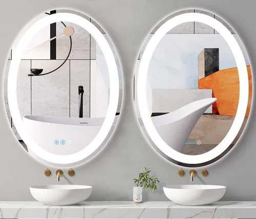 Miniatura 7 de Espejo de baño LED ovalado de 40 x 28 pulgadas con luces LED, espejo de tocador de baño iluminado para pared, espejo de baño antiniebla, 3