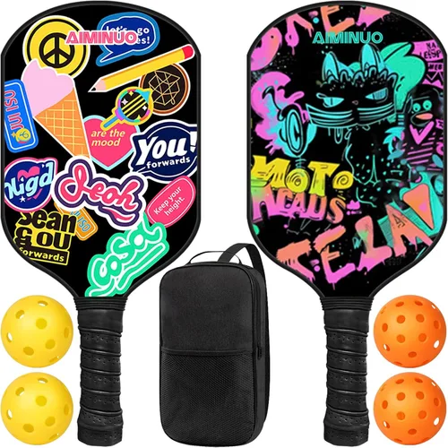 Miniatura 8 de Palas de pickleball de fibra de vidrio, juego de paletas de pickleball ligeras de 0.63 pulgadas para hombres, mujeres, niños, interiores y exteriores