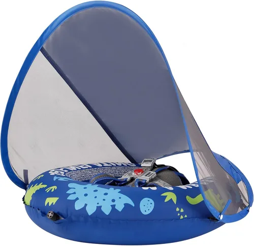 Miniatura 6 de Mambobaby Flotadores de Piscina para Bebé con Dosel Flotador de Piscina Autoinflable Comprimible Plegable Flotador de Natación Tela Suave Amigable
